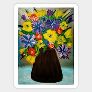 Some abstract mixed flowers in a metallic vase Sticker